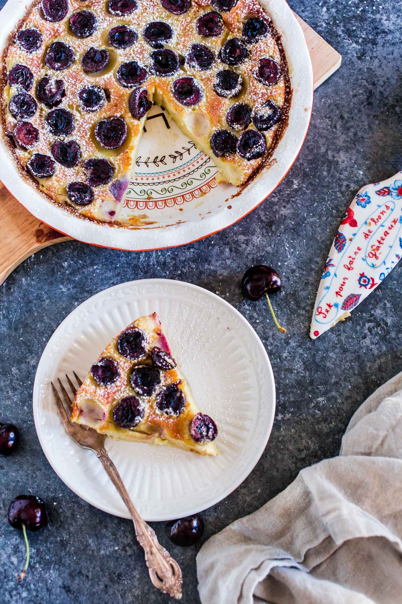 Cherry Clafoutis (Clafoutis aux Cerises) | www.oliviascuisine.com | A classic French dessert that combines seasonal cherries and a rich custard. Easy to make using a blender or by hand, with a whisk!