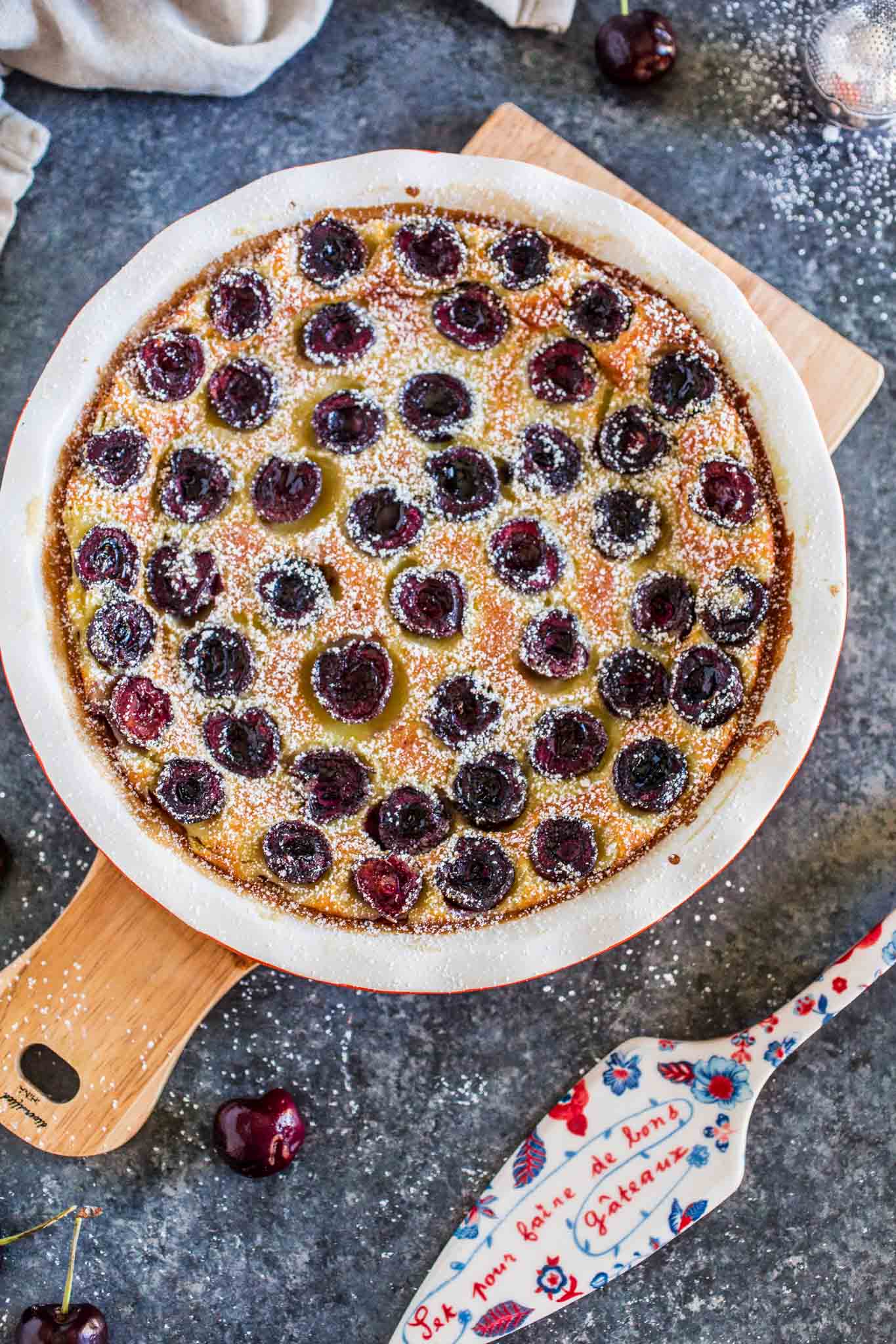 Cherry Clafoutis (Clafoutis aux Cerises) | www.oliviascuisine.com | A classic French dessert that combines seasonal cherries and a rich custard. Easy to make using a blender or by hand, with a whisk!