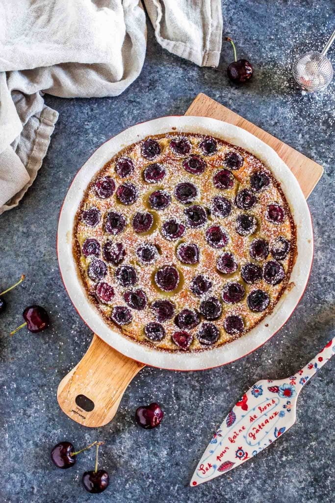 Cherry Clafoutis (Clafoutis aux Cerises) | www.oliviascuisine.com | A classic French dessert that combines seasonal cherries and a rich custard. Easy to make using a blender or by hand, with a whisk!