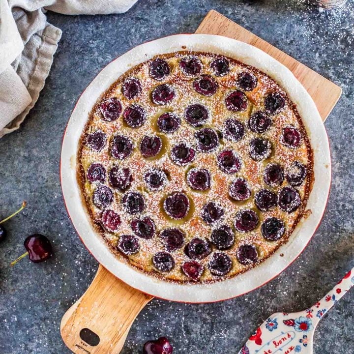 Cherry Clafoutis (Clafoutis aux Cerises) | www.oliviascuisine.com | A classic French dessert that combines seasonal cherries and a rich custard. Easy to make using a blender or by hand, with a whisk!