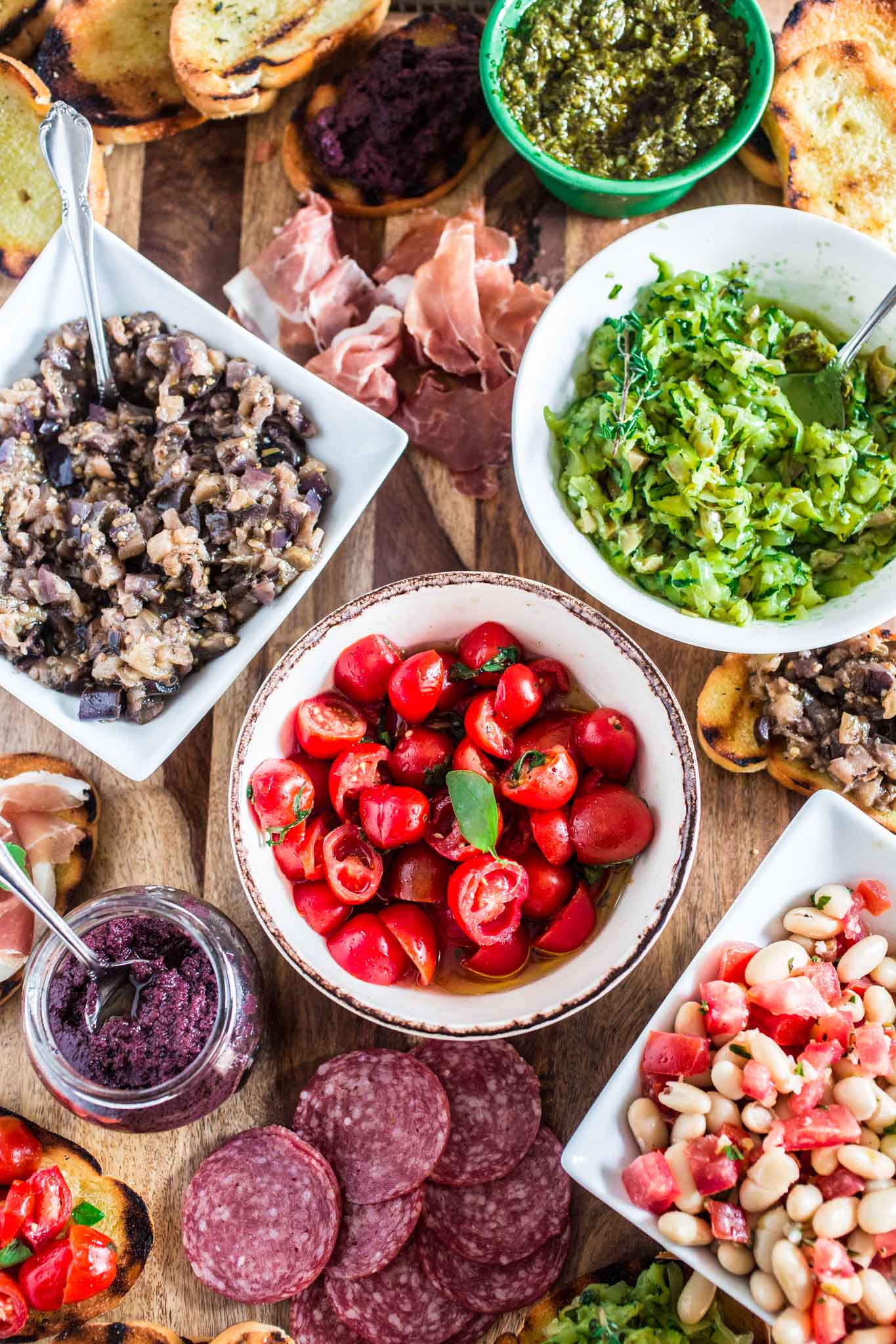 Build Your Own Bruschetta Bar | www.oliviascuisine.com | A step by step tutorial so you can set up a beautiful and fun bruschetta station for your next party!