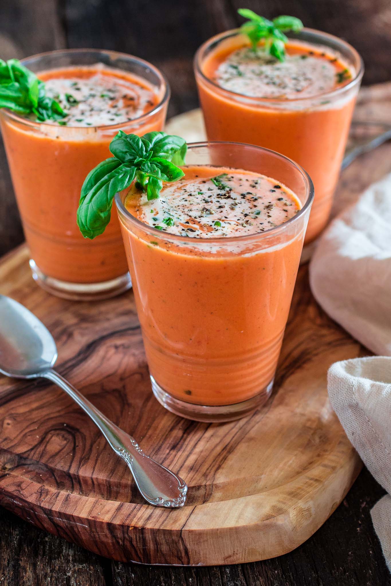 Spanish Gazpacho | www.oliviascuisine.com | This light and smooth cold soup is best made during summertime, when you can find the best and sweetest tomatoes.