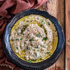 Baba Ghanoush (Roasted Eggplant Dip) | www.oliviascuisine.com | This creamy and delicious roasted eggplant dip is a Lebanese classic! It is vegetarian, but you can make it vegan by omitting the sour cream.