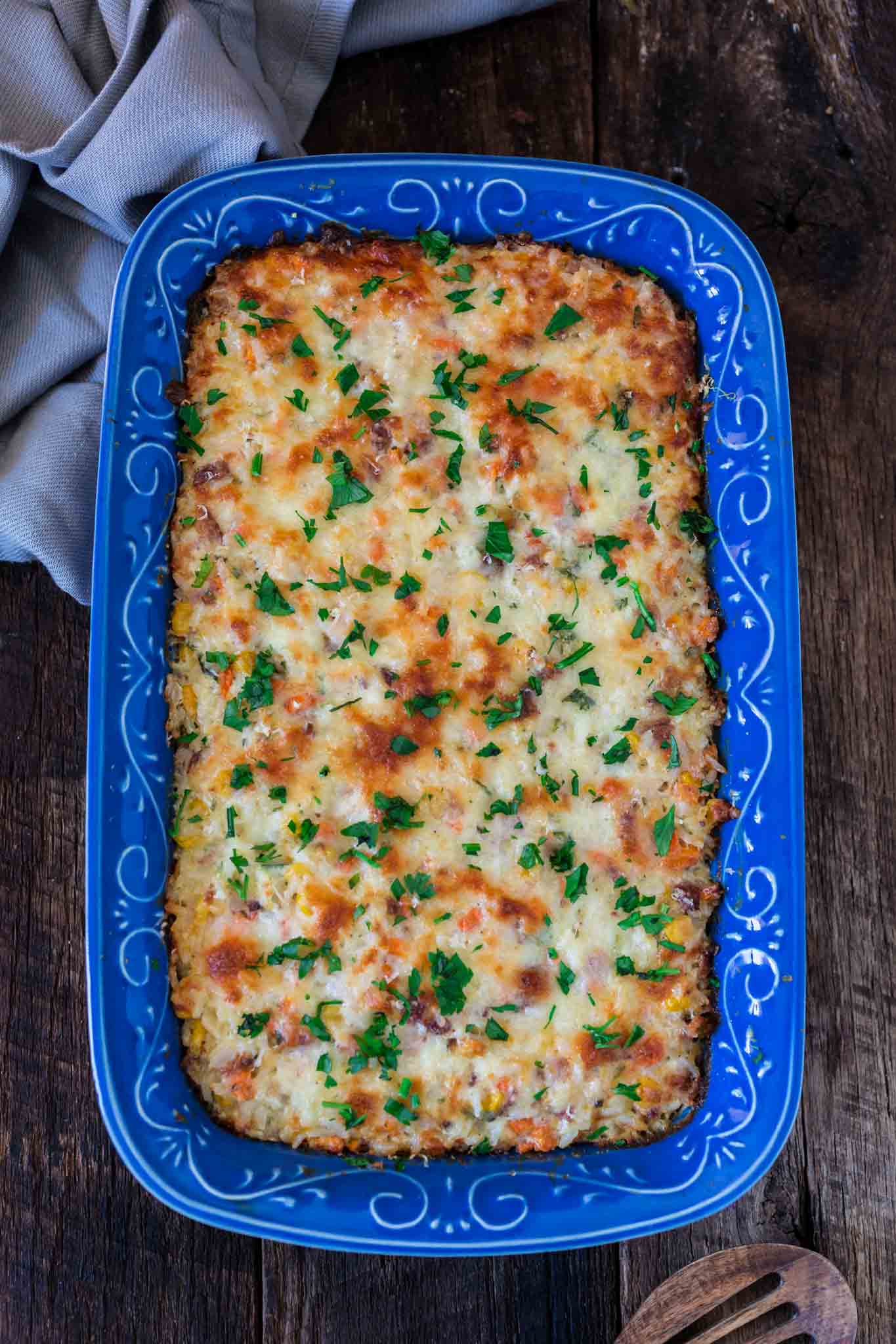 Brazilian Creamy Rice Casserole | www.oliviascuisine.com | This Brazilian Creamy Rice Casserole is not only delicious but VERY easy and quick to prepare. It is ready in 20 minutes and is a great way to use up the leftovers in your fridge! 