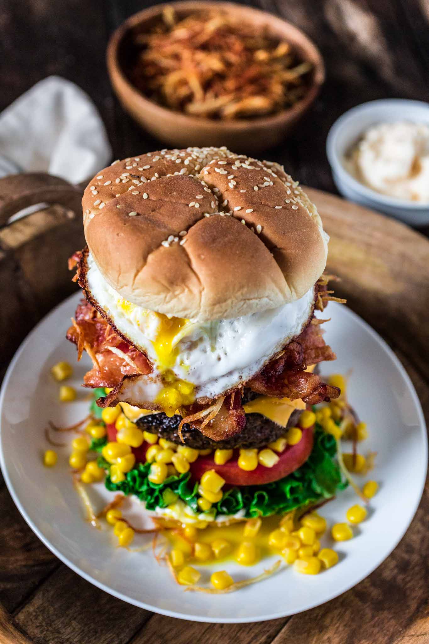 Brazilian Epic Burger with Egg | www.oliviascuisine.com | This monstrous burger is not for the faint of heart. Piled high with two burger patties and an assortment of bold toppings, no burger is more EPIC than this!