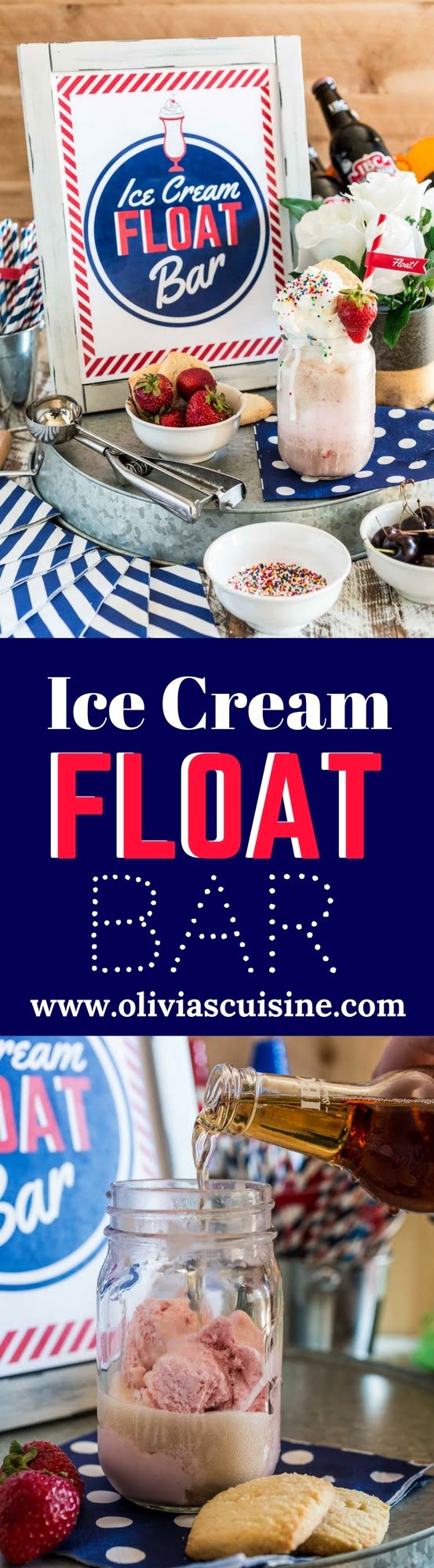 Ice Cream Float Bar | www.oliviascuisine.com | How fun would it be to set up a retro Ice Cream Float Bar at your next party? Not only is it entertaining for the kiddos, but the grown ups will love to relive their childhoods!