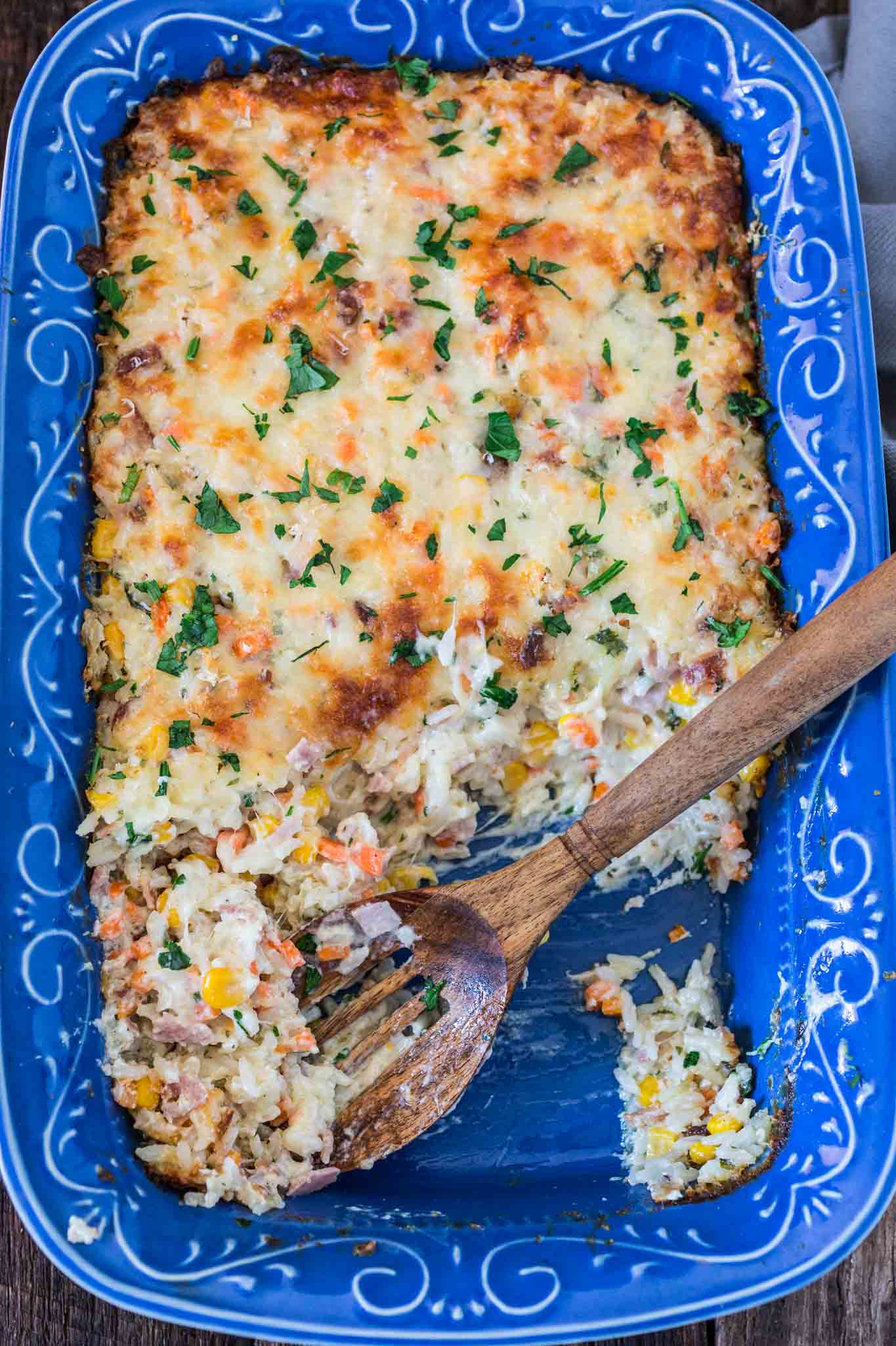 Brazilian Creamy Rice Casserole | www.oliviascuisine.com | This Brazilian Creamy Rice Casserole is not only delicious but VERY easy and quick to prepare. It is ready in 20 minutes and is a great way to use up the leftovers in your fridge! 