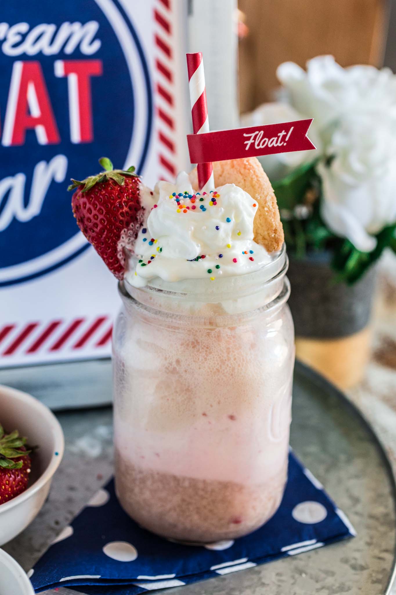 Ice Cream Float Bar | www.oliviascuisine.com | How fun would it be to set up a retro Ice Cream Float Bar at your next party? Not only is it entertaining for the kiddos, but the grown ups will love to relive their childhoods!