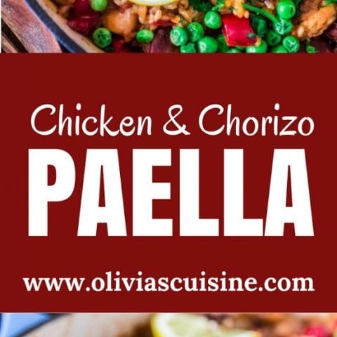 Chicken and Chorizo Paella | www.oliviascuisine.com | A Chicken and Chorizo Paella might sound like a very ambitious project, but once you realize how easy and quick it is, you will be making it over and over again. Pair it with a bottle of Garnacha Wine and you’re all set for success!