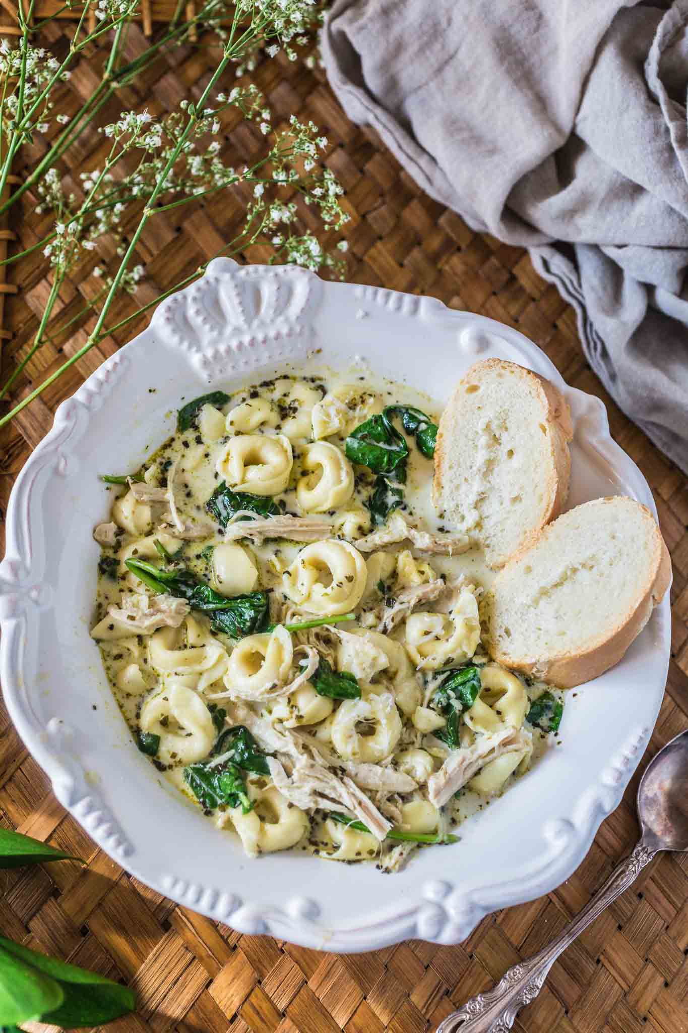 Creamy Chicken Tortellini Soup | www.oliviascuisine.com | You won't believe how easy this Creamy Chicken Tortellini Soup is! Hearty, comforting and made in the slow cooker. It really doesn't get easier than that!