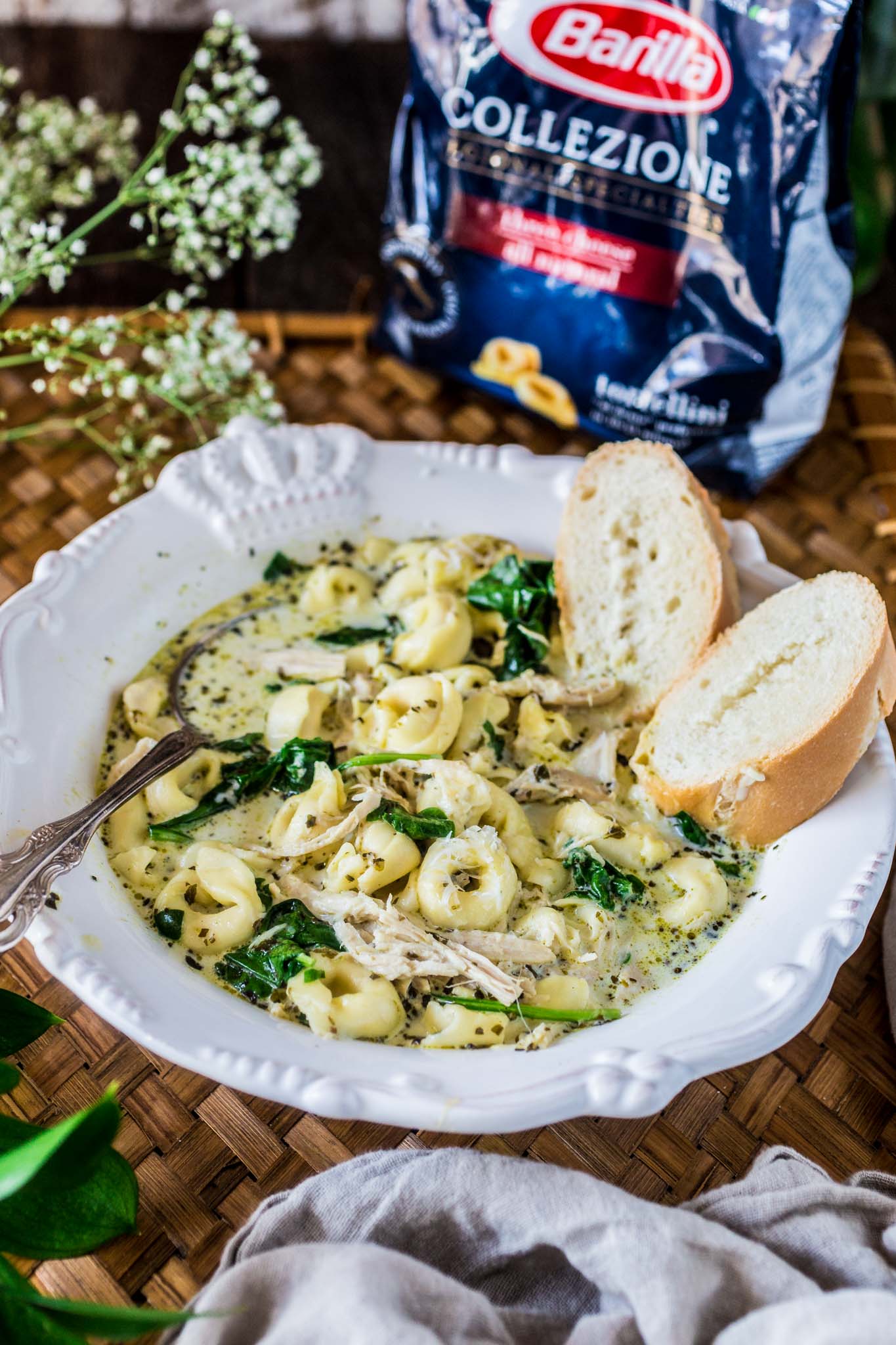 Creamy Chicken Tortellini Soup | www.oliviascuisine.com | You won't believe how easy this Creamy Chicken Tortellini Soup is! Hearty, comforting and made in the slow cooker. It really doesn't get easier than that!