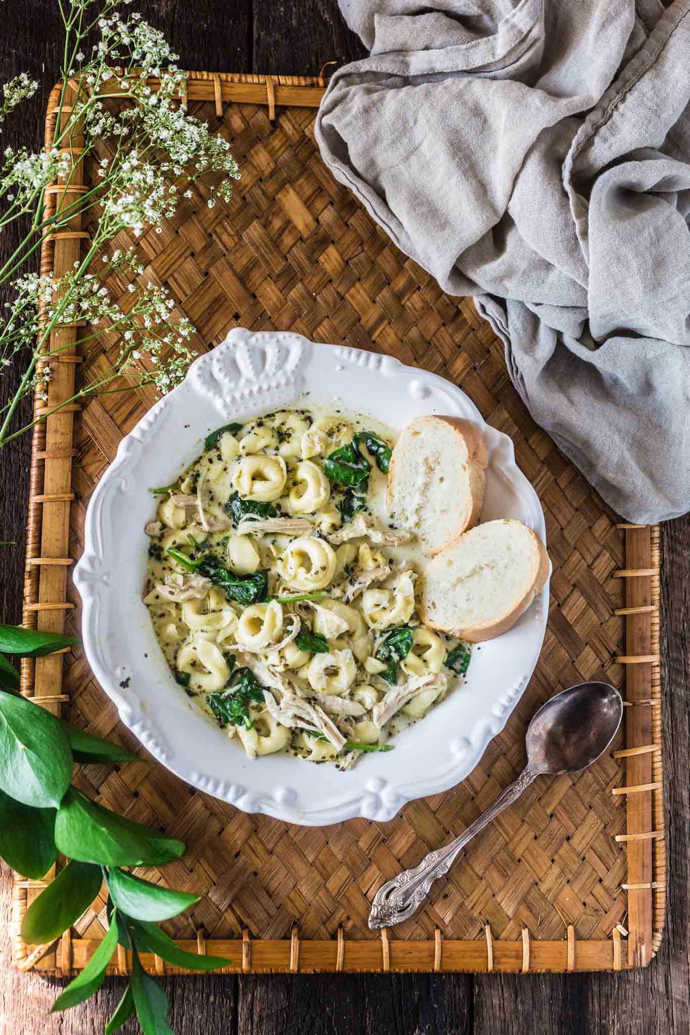 Creamy Chicken Tortellini Soup | www.oliviascuisine.com | You won't believe how easy this Creamy Chicken Tortellini Soup is! Hearty, comforting and made in the slow cooker. It really doesn't get easier than that!