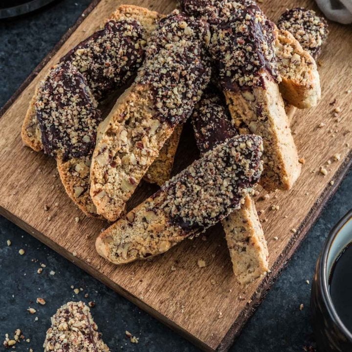 Chocolate Dipped Cinnamon Pecan Biscotti