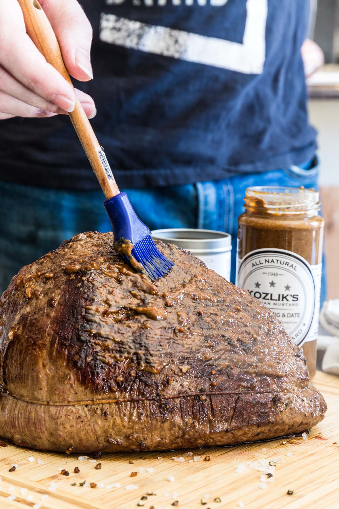 Balsamic Mustard Roast Beef | www.oliviascuisine.com | No holiday table is complete without a beautiful centerpiece roast beef. Glazed with balsamic mustard, this version is both simple and impressive. It will quickly become your go-to recipe for any special occasion!