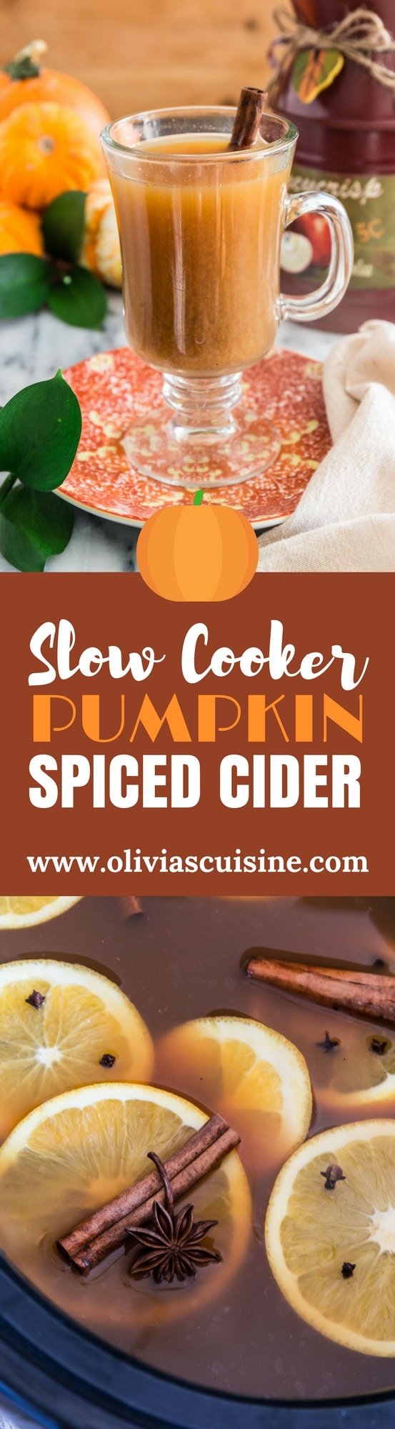 Slow Cooker Pumpkin Spiced Cider | www.oliviascuisine.com | All the cozy flavors of Fall in one drink! Made in the slow cooker, this delicious Pumpkin Spiced Cider will lift your spirits and make your house smell like happiness!