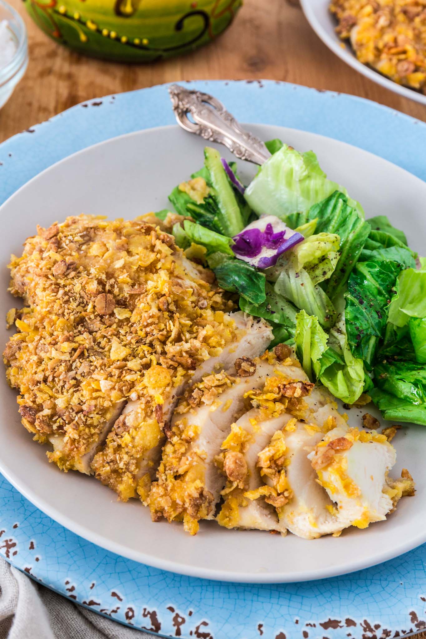 Cereal Crusted Chicken | www.oliviascuisine.com | Looking for fun but healthy chicken dinner options for the family? This Cereal Crusted Chicken is the answer! Juicy, amazingly crunchy and slightly sweet from the Honey Bunches of Oats®, it will definitely be a hit with the kids.