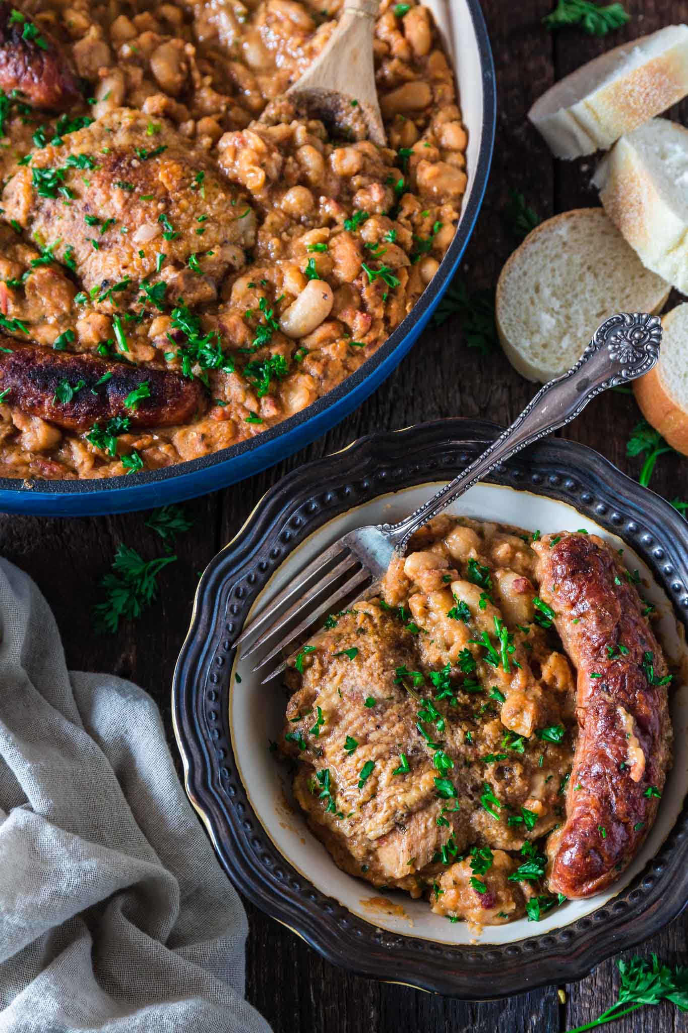 Sausage and Chicken Cassoulet | www.oliviascuisine.com | Inspired by the traditional French dish, this Sausage and Chicken Cassoulet is rich, hearty and perfect for cold winter days. It can be a labor of love, but - believe me - it is so worth it!