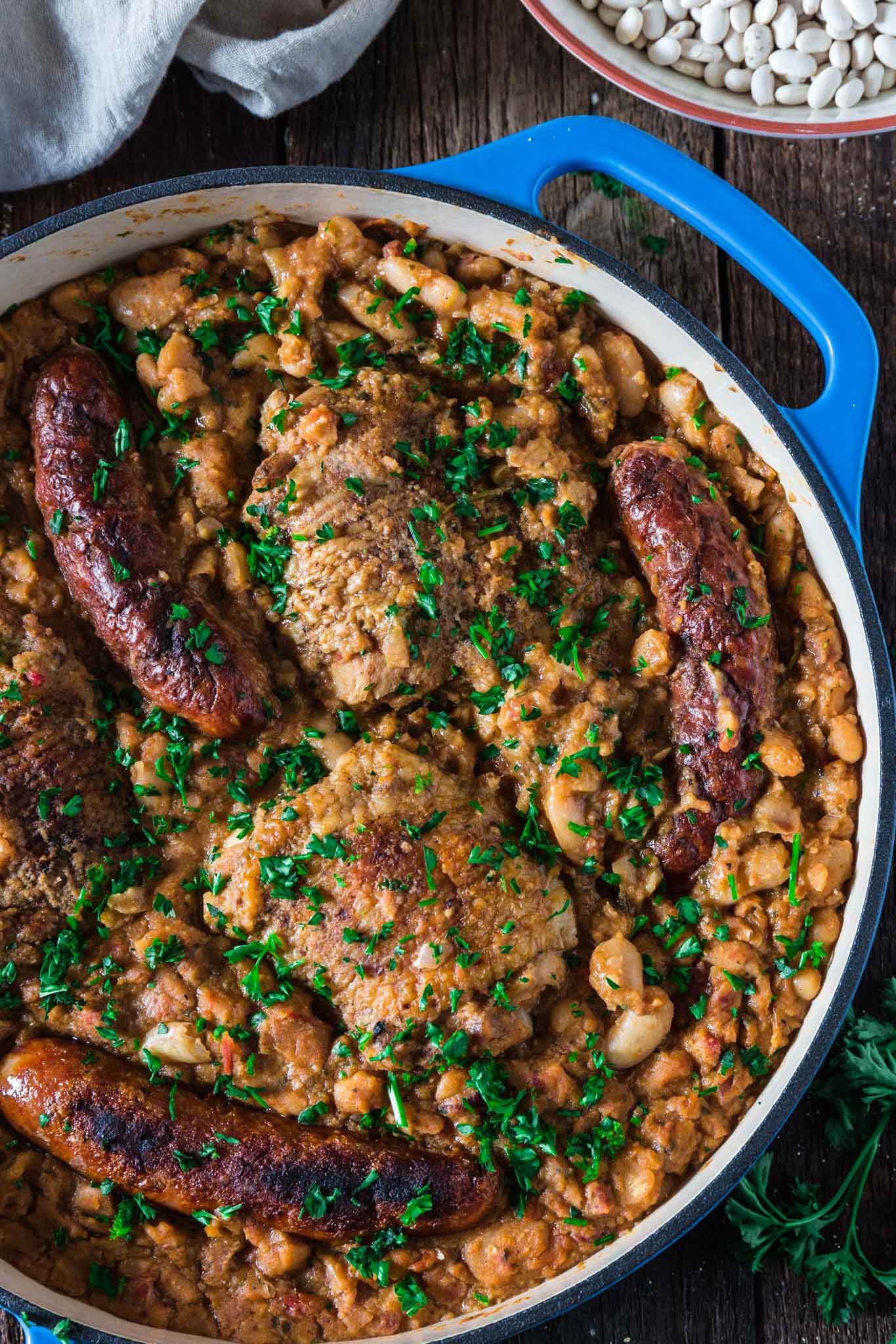 Sausage and Chicken Cassoulet | www.oliviascuisine.com | Inspired by the traditional French dish, this Sausage and Chicken Cassoulet is rich, hearty and perfect for cold winter days. It can be a labor of love, but - believe me - it is so worth it!