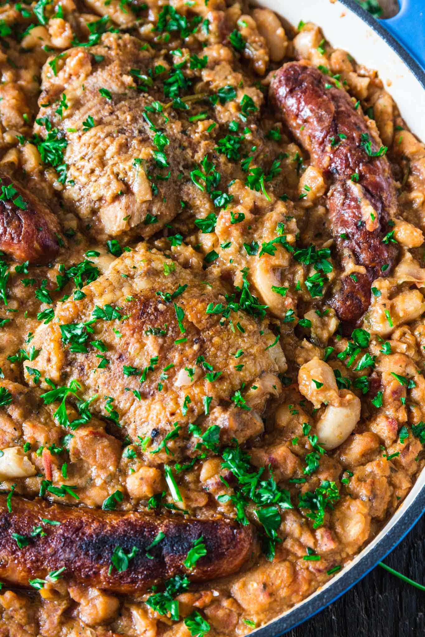 Sausage and Chicken Cassoulet | www.oliviascuisine.com | Inspired by the traditional French dish, this Sausage and Chicken Cassoulet is rich, hearty and perfect for cold winter days. It can be a labor of love, but - believe me - it is so worth it!