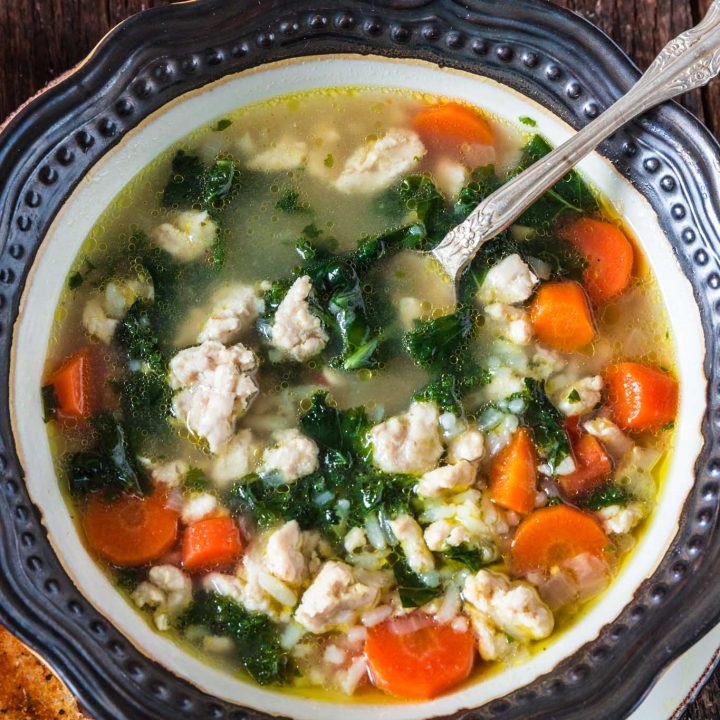 Turkey, Kale and Rice Soup