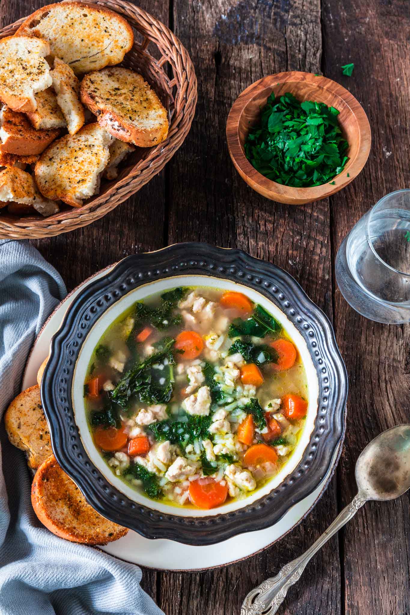 Turkey, Kale and Rice Soup | www.oliviascuisine.com | Nothing warms you up like a cozy bowl of Turkey, Kale and Rice Soup! Loaded with nutrients and low in fat, so you can stay true to your "eating healthy" New Year resolutions. (Sponsored by @JennieO.)