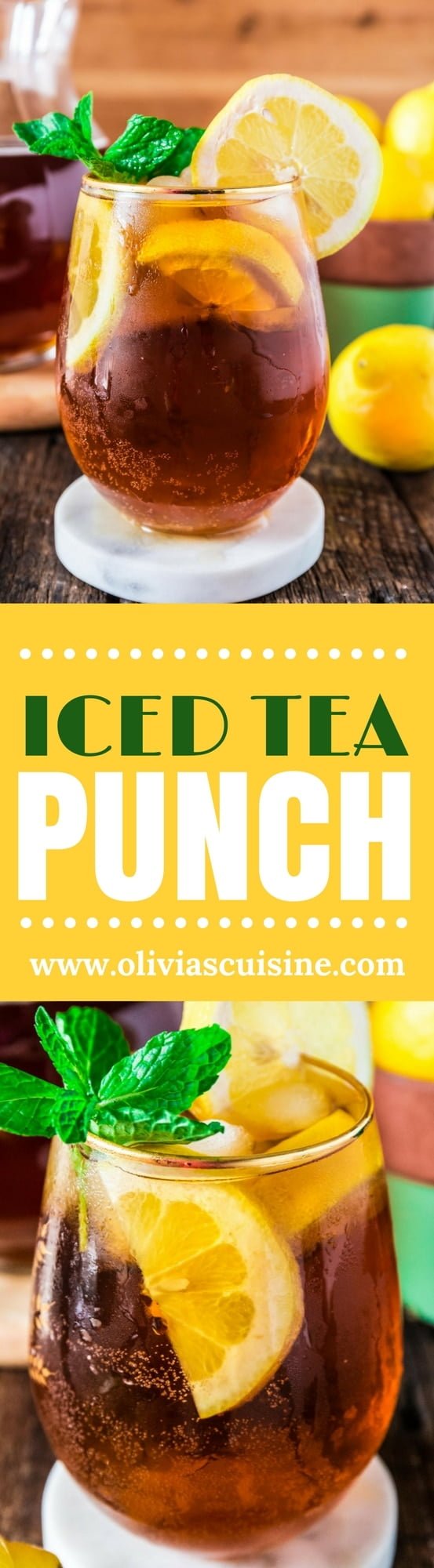 Iced Tea Punch | www.oliviascuisine.com | Refreshing and fizzy, this Iced Tea Punch is exactly what you need on a hot summer day! And the best part? It is sugar free. Meaning you can drink as much as you want without an ounce of guilt! (Recipe by @oliviascuisine.)