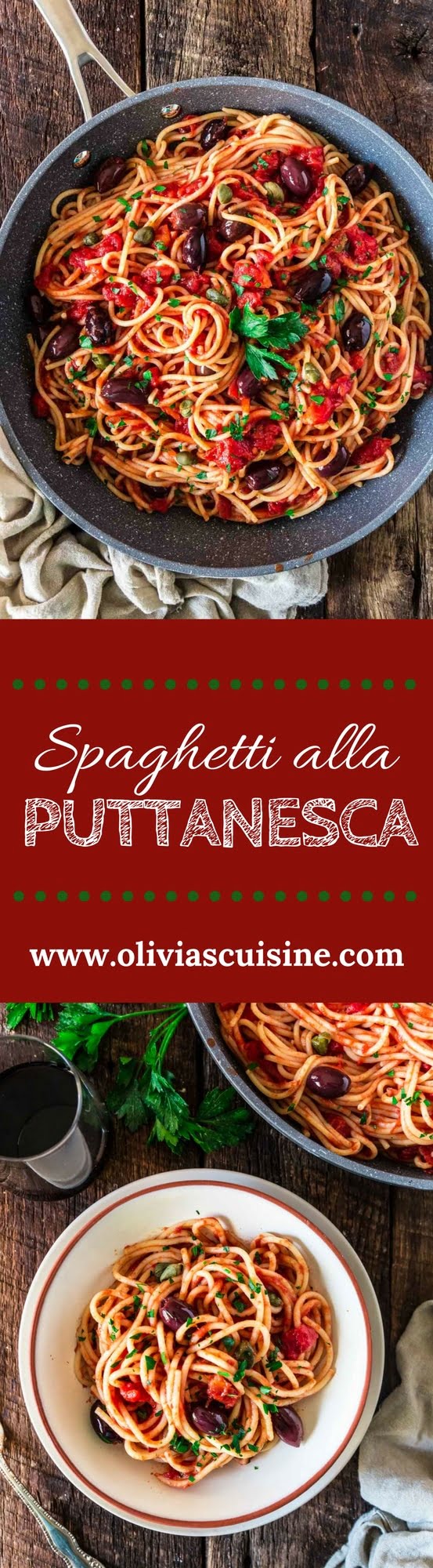 Spaghetti alla Puttanesca | www.oliviascuisine.com | Spaghetti alla Puttanesca is an Italian classic and a specialty of the Campania region. Consisting of tomatoes, garlic, olives, capers and anchovies (which are optional in my version), this dish is quick, deliciously aromatic and on the table in 20 minutes! (Recipe by @oliviascuisine.)