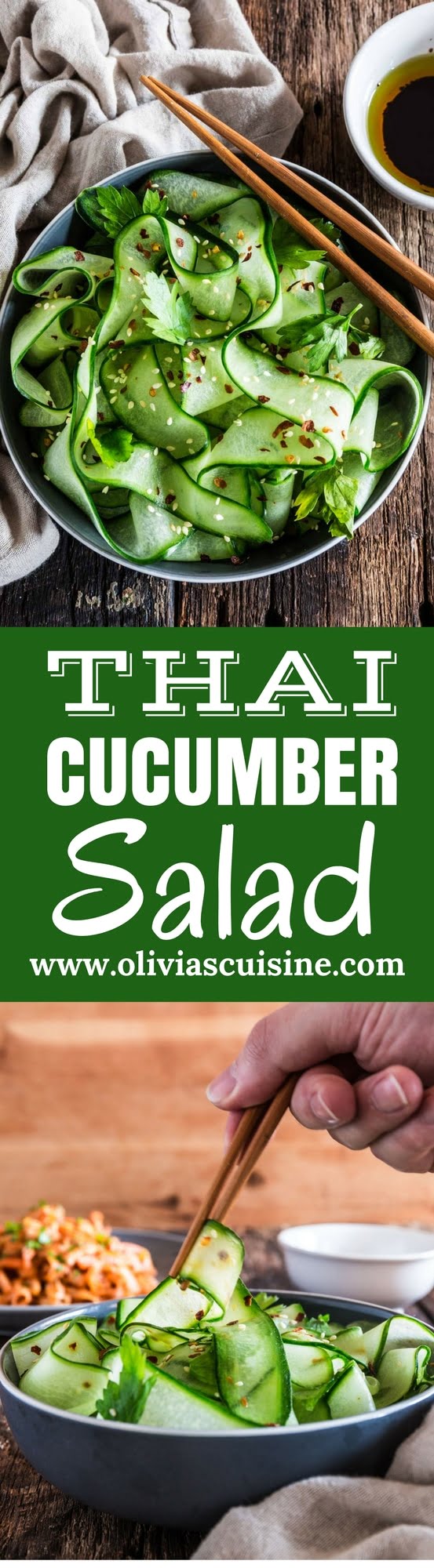 Thai Cucumber Salad with Sesame Ginger Dressing | www.oliviascuisine.com | Some of the best pleasures in life are the simple ones, like this refreshing and light Thai Cucumber Salad. It comes together in less than 5 minutes, so you won't have to miss any second of that sacred summer sunshine! (Recipe by @oliviascuisine.)