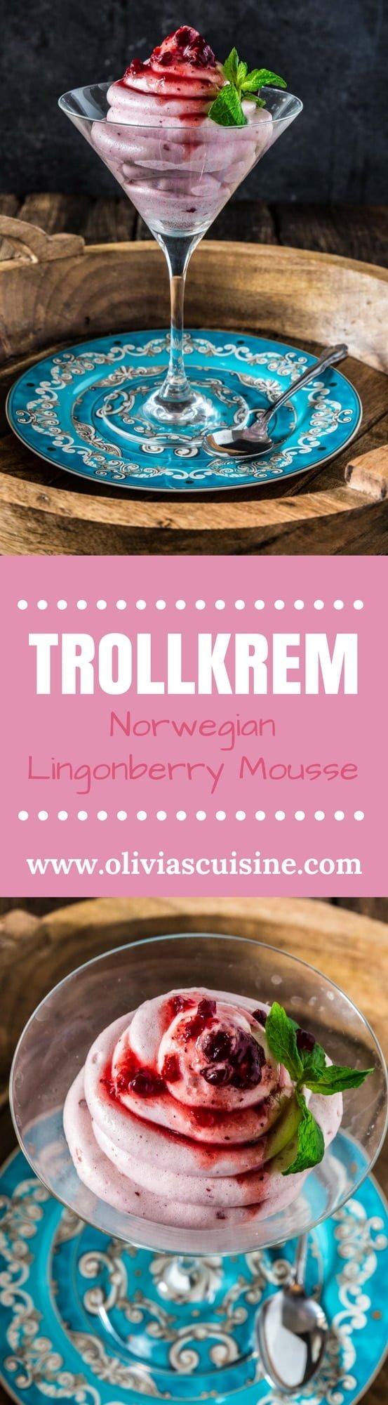 Trollkrem (Norwegian Lingonberry Mousse) | www.oliviascuisine.com | This Norwegian Trollkrem, aka the easiest dessert in the world, is a great dairy free recipe to have up your sleeve for when you have unexpected guests! Sweet, tart and oh so creamy! (Recipe by @oliviascuisine.)