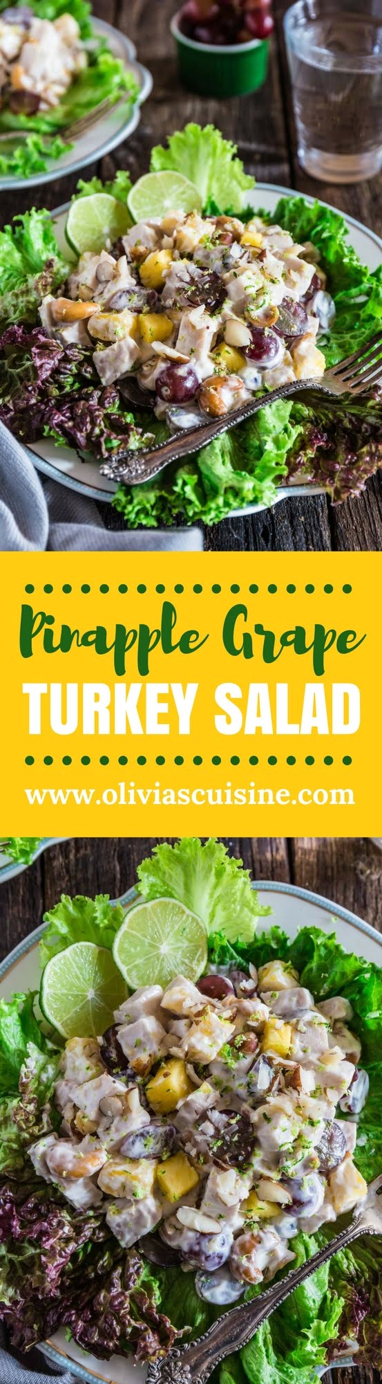 Pineapple Grape Turkey Salad | www.oliviascuisine.com | This delicious tropical twist on a creamy turkey salad makes this the summer salad nobody can resist! Perfect in sandwiches, spread on crackers or just as is. (Recipe and food photography by @oliviascuisine.)