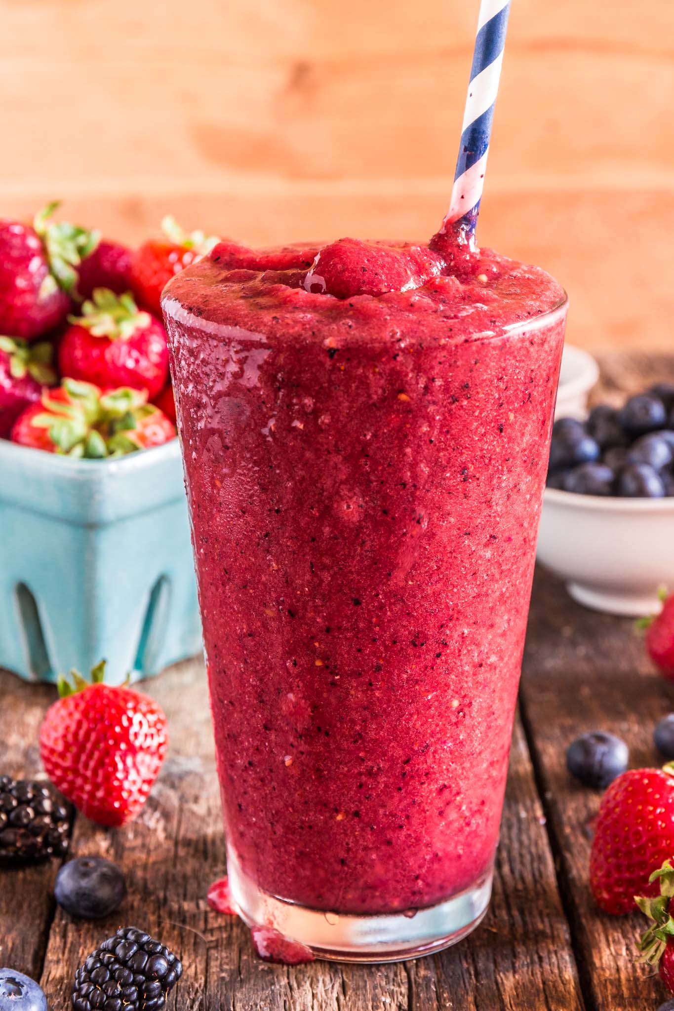 Triple Berry Slushy | www.oliviascuisine.com | Homemade, healthy and - wait for it! - sugar free, this Triple Berry Slushy will be your new summer obsession. Made with a handful of ingredients and summer bikini friendly! (Recipe by @oliviascuisine.)