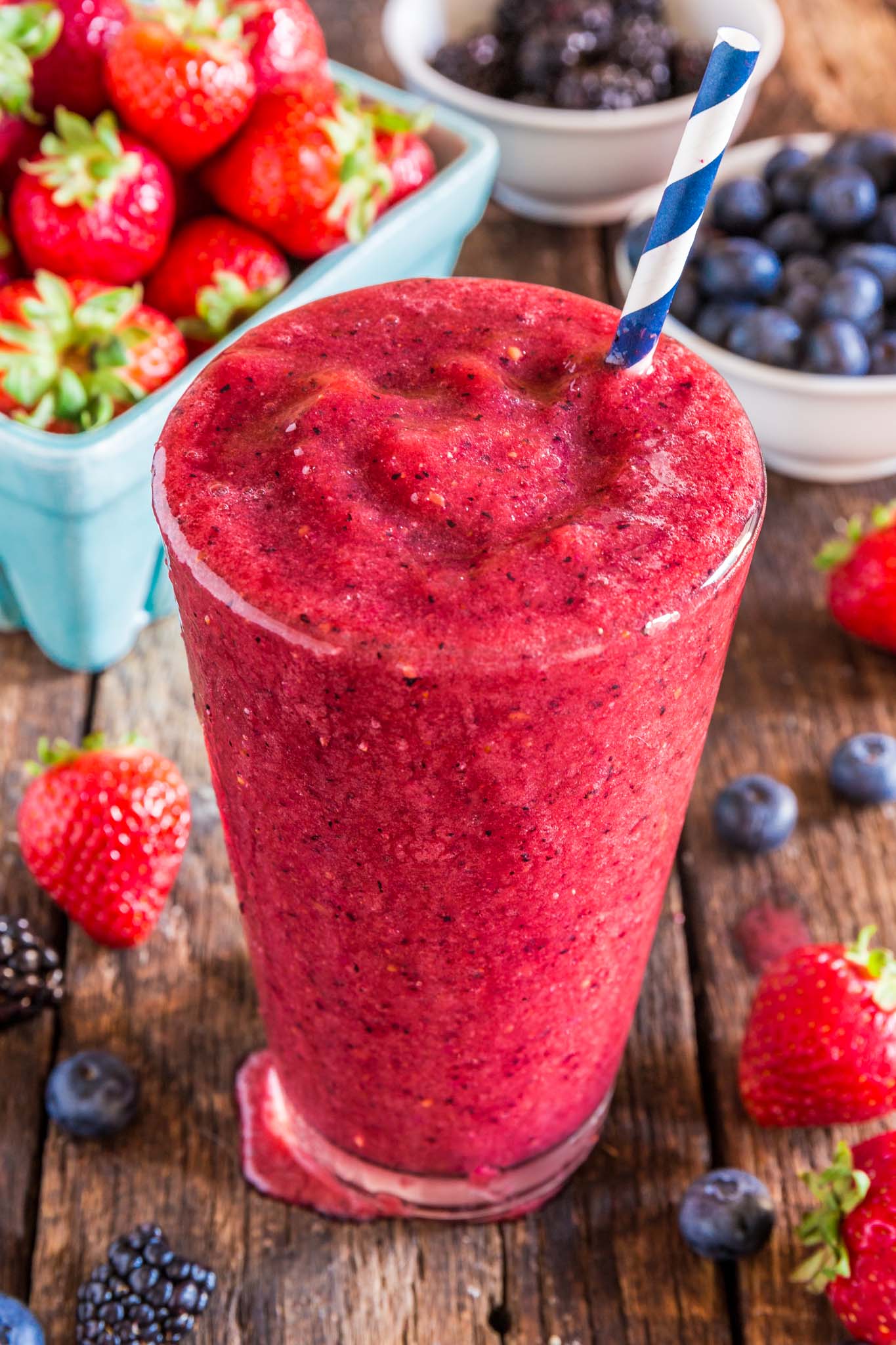 Triple Berry Slushy | www.oliviascuisine.com | Homemade, healthy and - wait for it! - sugar free, this Triple Berry Slushy will be your new summer obsession. Made with a handful of ingredients and summer bikini friendly! (Recipe by @oliviascuisine.)