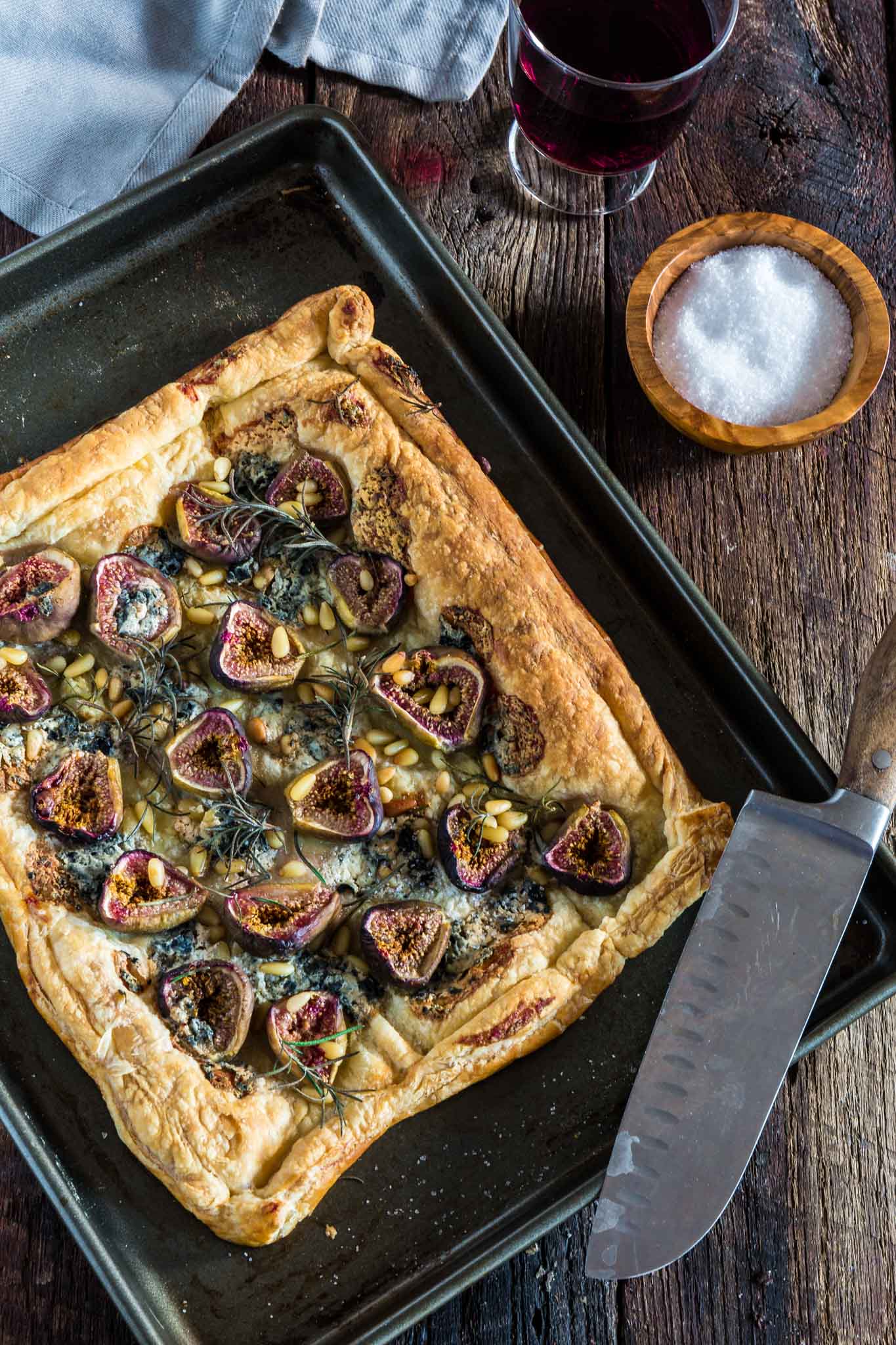 Blue Cheese Fig Tart | www.oliviascuisine.com | A delicious savory and sweet tart, made with blue cheese, fresh figs, rosemary, pine nuts, sea salt and a touch of honey. Serve it for brunch, as an appetizer and/or as a snack and be ready for your tastebuds to start dancing the can-can!