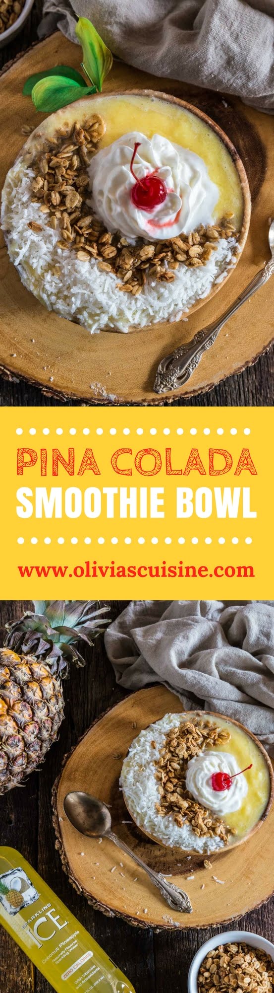 Pina Colada Smoothie Bowl | www.oliviascuisine.com | Can't escape to a beach somewhere at the moment? No problem! Make this Pina Colada Smoothie Bowl and you'll feel like you're in a tropical paradise. (Recipe and food photography by @oliviascuisine.)