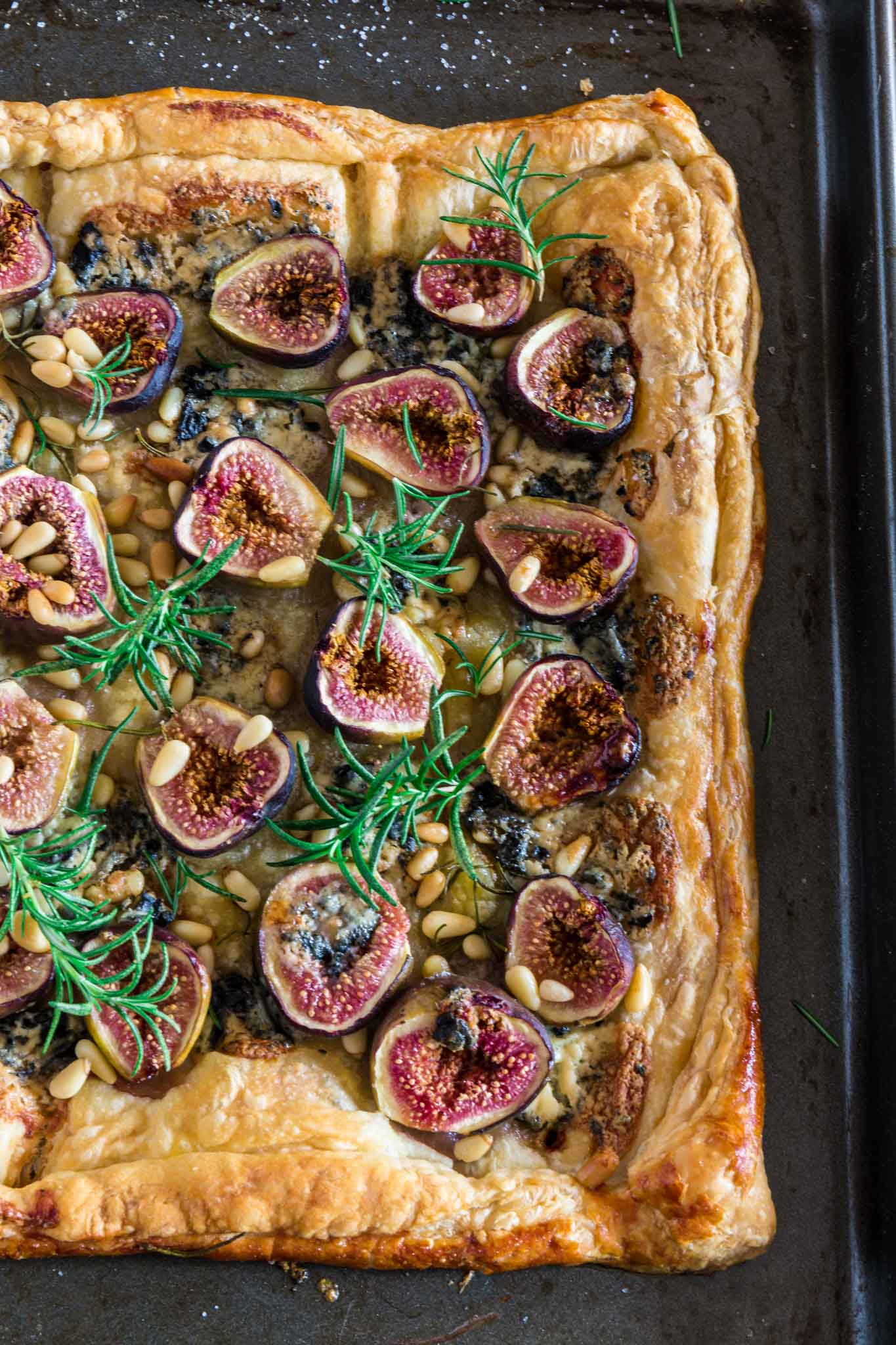 Blue Cheese Fig Tart | www.oliviascuisine.com | A delicious savory and sweet tart, made with blue cheese, fresh figs, rosemary, pine nuts, sea salt and a touch of honey. Serve it for brunch, as an appetizer and/or as a snack and be ready for your tastebuds to start dancing the can-can!