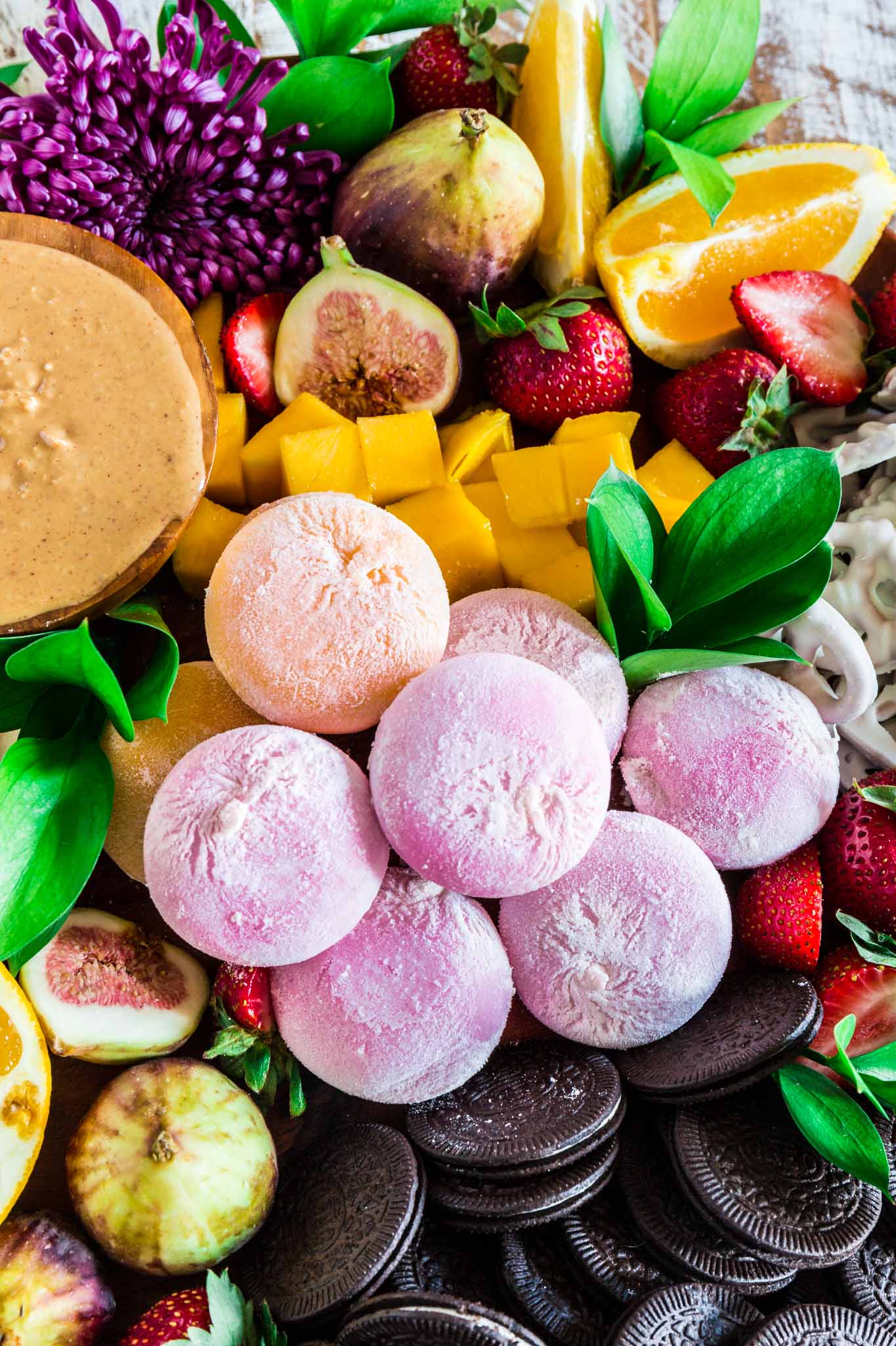 Summer Snack Platter | www.oliviascuisine.com | Seasonal summer fruit, cookies, pretzels and mochi ice cream makes this the summer snack platter of your dreams! (Recipe and food photography by @oliviascuisine.)