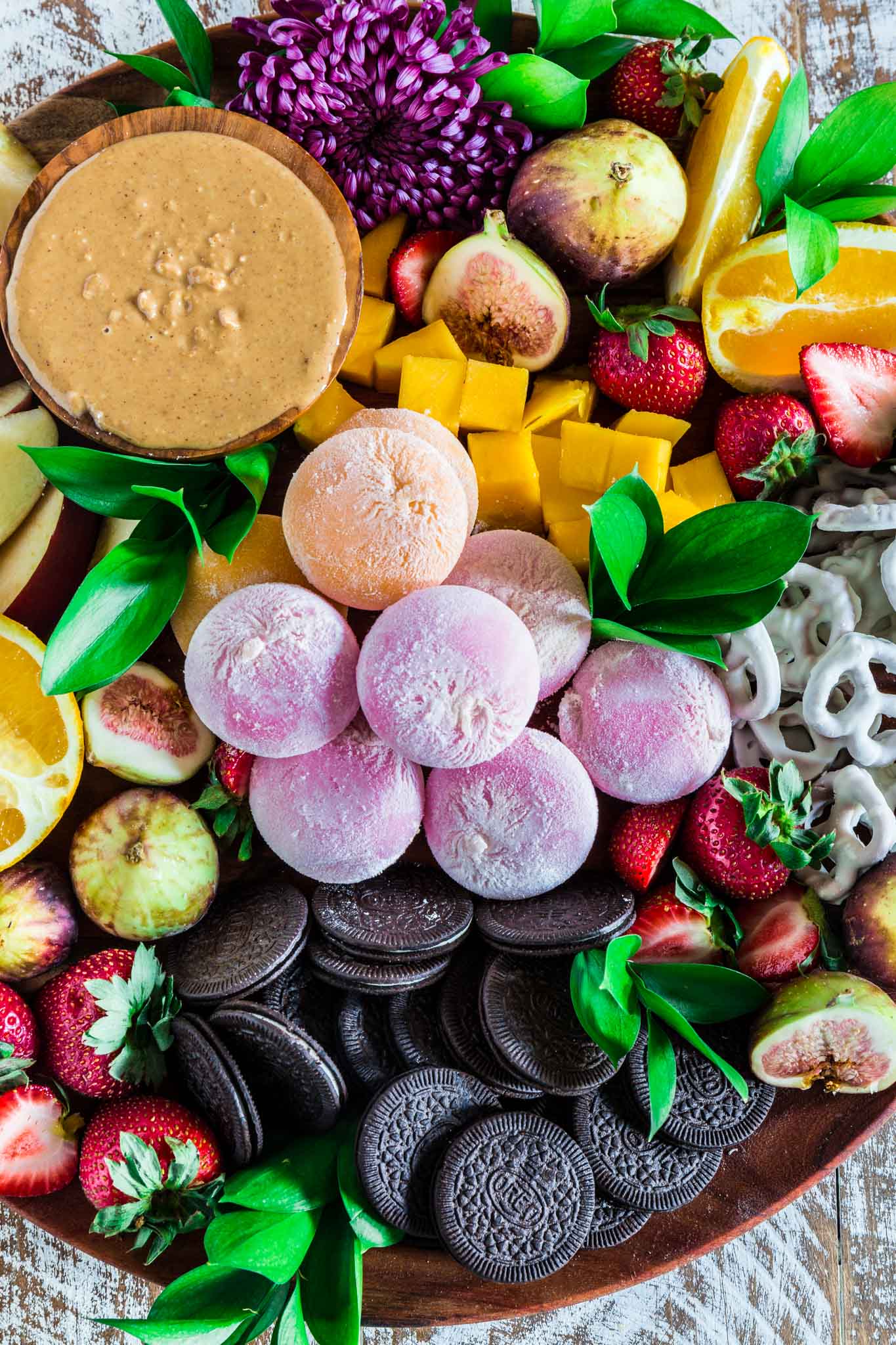 Summer Snack Platter | www.oliviascuisine.com | Seasonal summer fruit, cookies, pretzels and mochi ice cream makes this the summer snack platter of your dreams! (Recipe and food photography by @oliviascuisine.)