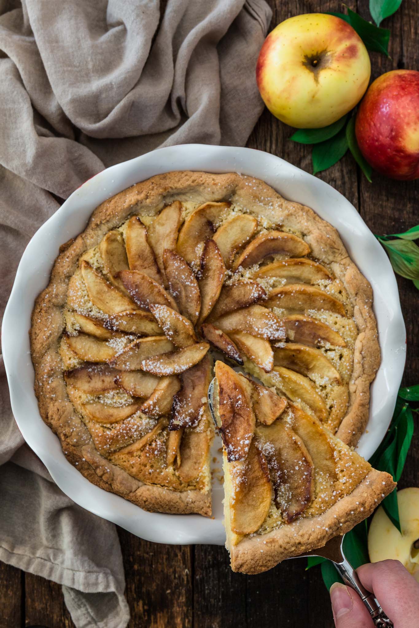 Almond Apple Pie | www.oliviascuisine.com | Inspired by the French Tarte Bourdaloue, this apple version consists of traditional almond cream topped with browned/caramelized apple slices. If you're tired of the old classic apple pie, give this a try. You won't regret it! (Recipe and food photography by @oliviascuisine.)