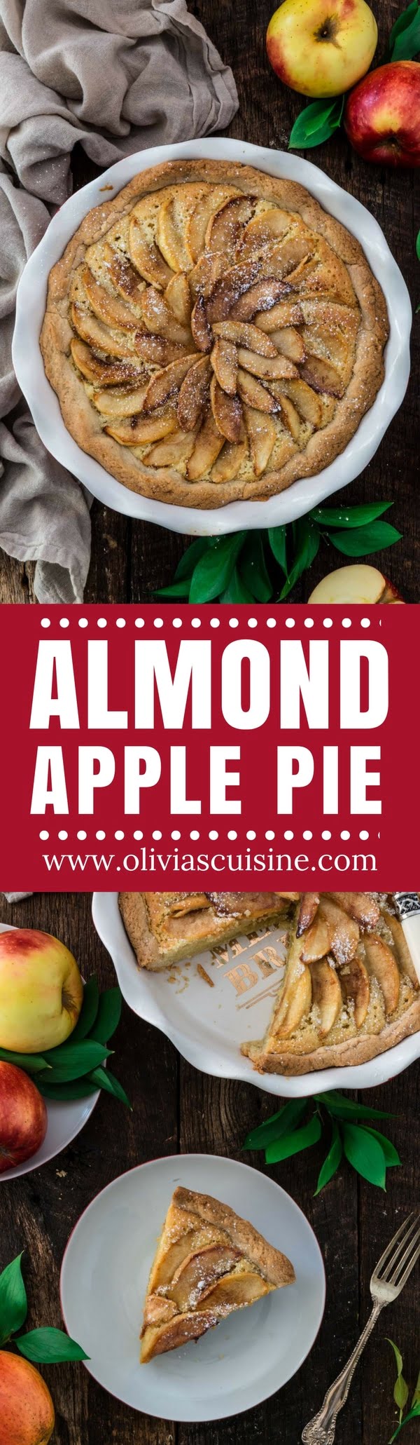 Almond Apple Pie | www.oliviascuisine.com | Inspired by the French Tarte Bourdaloue, this apple version consists of traditional almond cream topped with browned/caramelized apple slices. If you're tired of the old classic apple pie, give this a try. You won't regret it! (Recipe and food photography by @oliviascuisine.)