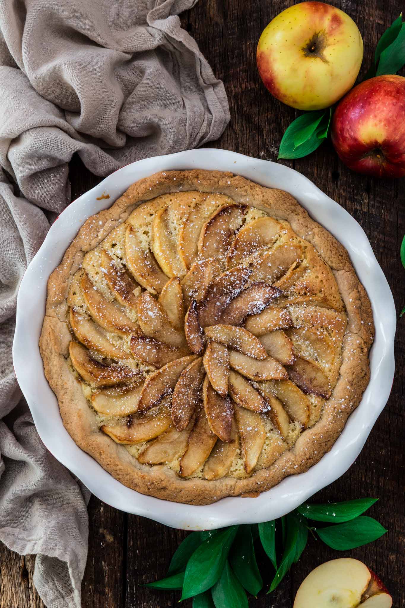 Almond Apple Pie | www.oliviascuisine.com | Inspired by the French Tarte Bourdaloue, this apple version consists of traditional almond cream topped with browned/caramelized apple slices. If you're tired of the old classic apple pie, give this a try. You won't regret it! (Recipe and food photography by @oliviascuisine.)