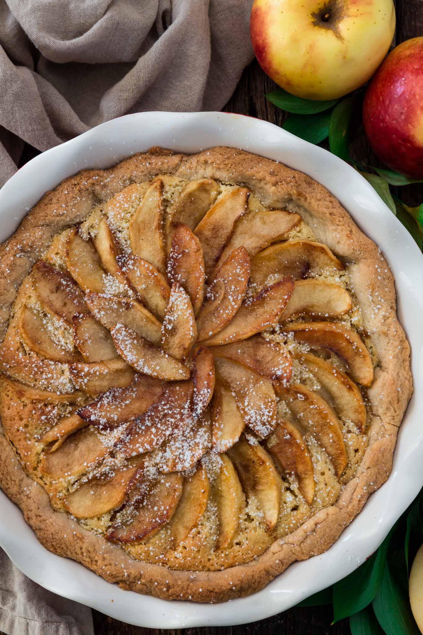 Almond Apple Pie | www.oliviascuisine.com | Inspired by the French Tarte Bourdaloue, this apple version consists of traditional almond cream topped with browned/caramelized apple slices. If you're tired of the old classic apple pie, give this a try. You won't regret it! (Recipe and food photography by @oliviascuisine.)