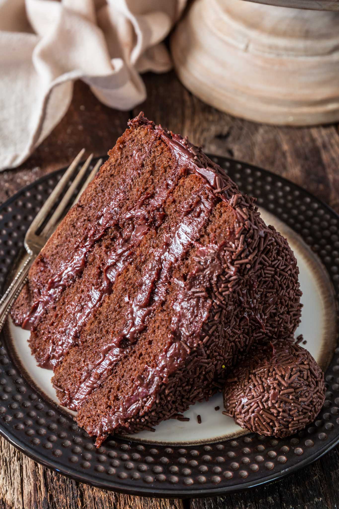 Brigadeiro Cake | www.oliviascuisine.com | Ask any Brazilian what is their favorite cake and you will always get the same answer: brigadeiro cake. Absolutely nothing compares to this rich, fudgy, moist chocolate cake! If you love brigadeiro, this is a must-try! (Recipe and food photography by @oliviascuisine.)