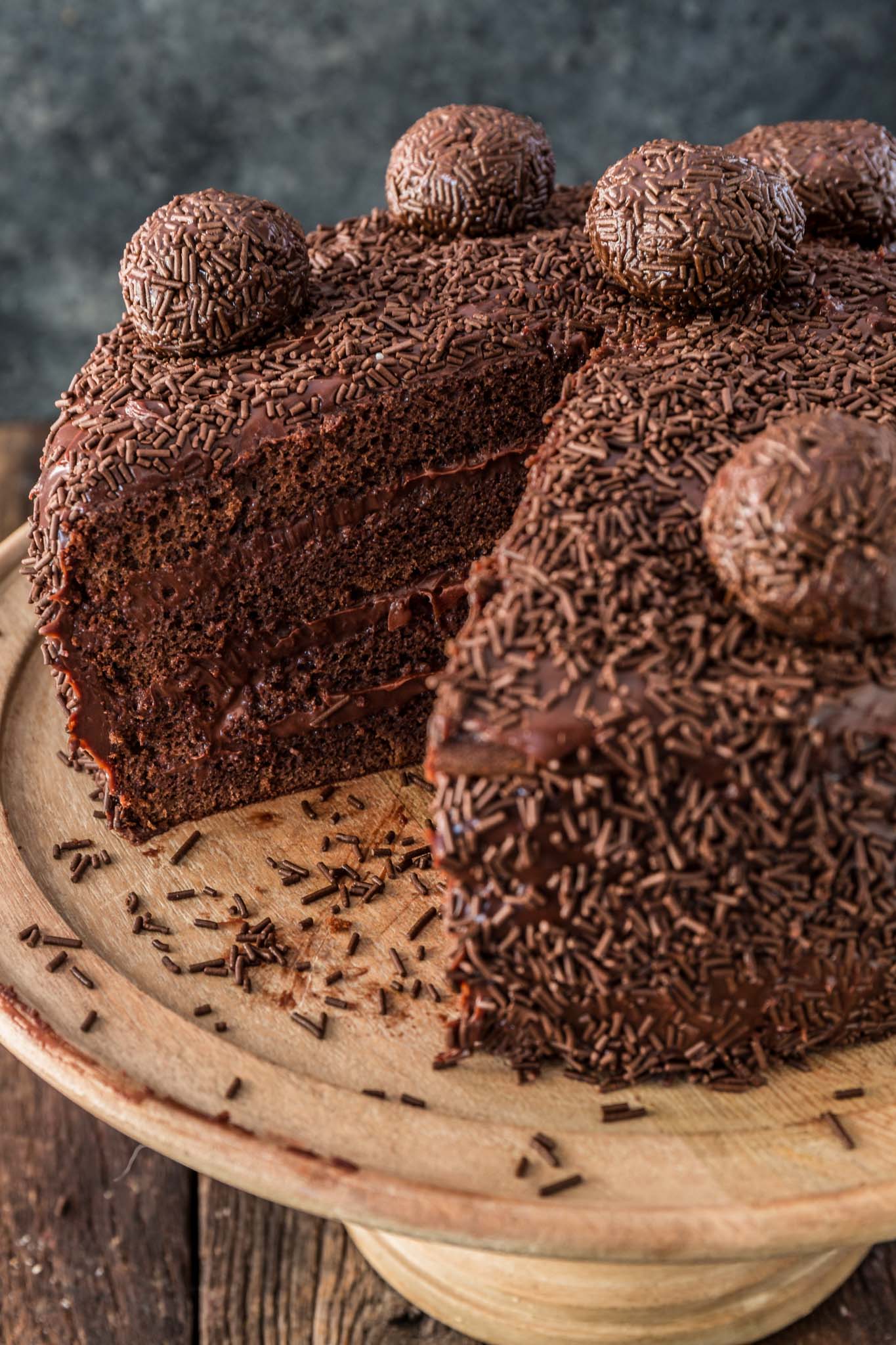 Brigadeiro Cake | www.oliviascuisine.com | Ask any Brazilian what is their favorite cake and you will always get the same answer: brigadeiro cake. Absolutely nothing compares to this rich, fudgy, moist chocolate cake! If you love brigadeiro, this is a must-try! (Recipe and food photography by @oliviascuisine.)