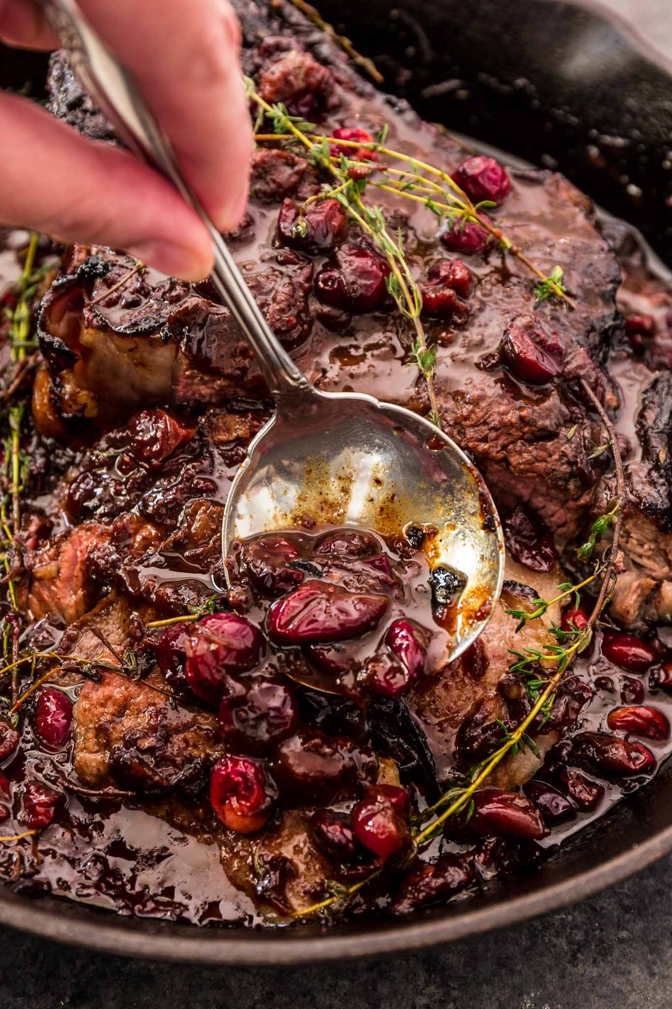 Cranberry Balsamic Roast Beef | www.oliviascuisine.com | This holiday season, impress your guests with this delicious Cranberry Balsamic Roast Beef! A little tangy, a little sweet and a whole lot of mouthwatering. Perfect to feed a crowd!