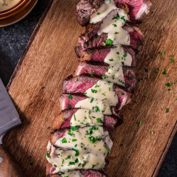 Pan Seared New York Strip Steak with Gorgonzola Cream Sauce