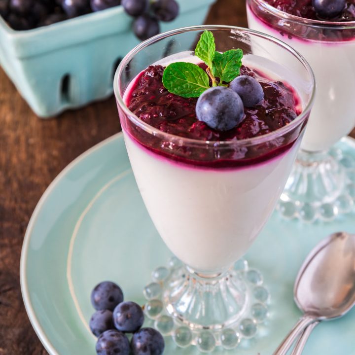 Yogurt Panna Cotta with Grape and Berry Compote