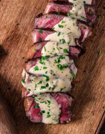 Pan Seared New York Strip Steak with Gorgonzola Cream Sauce