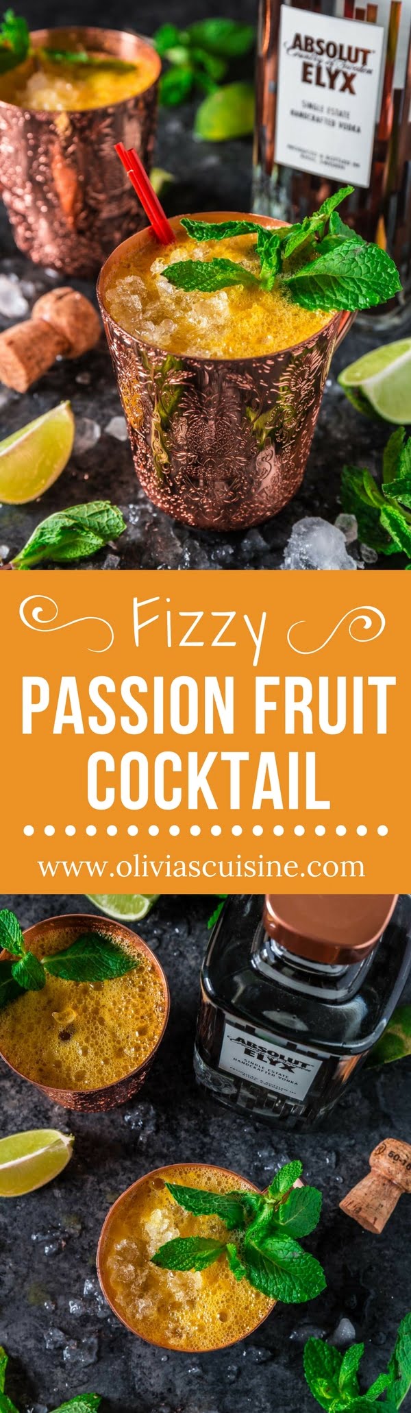 Fizzy Passion Fruit Cocktail | www.oliviascuisine.com | This holiday season, ditch the same old eggnog for a delicious and tropical premium vodka cocktail. Easy, refreshing and oh so luxurious! (Recipe and food photography by @oliviascuisine.)