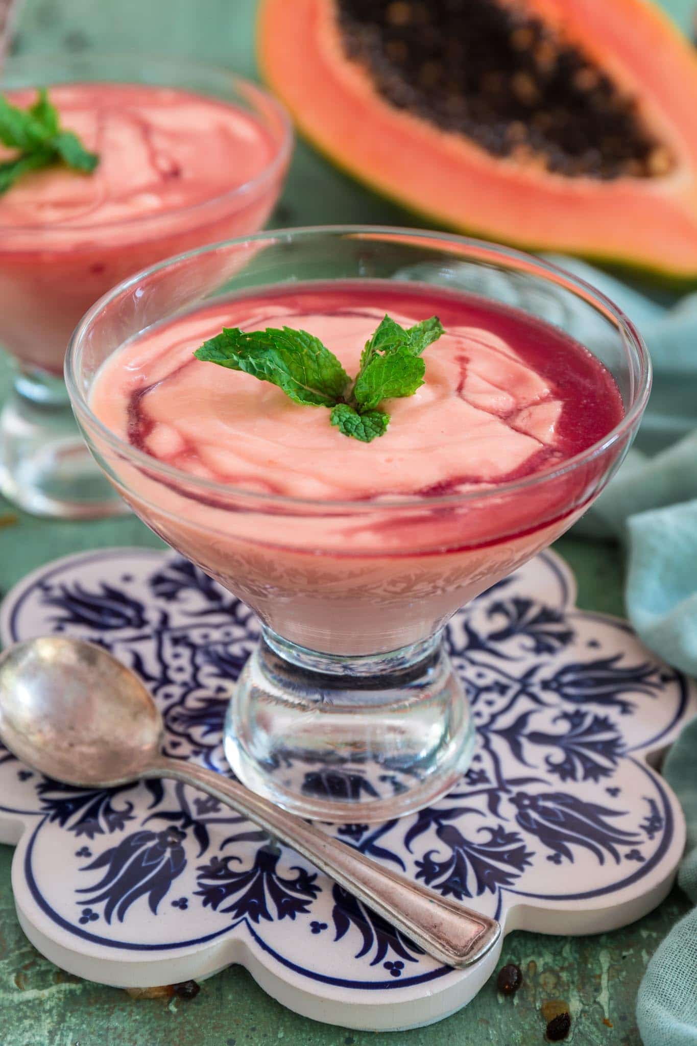 Brazilian Papaya Cream | www.oliviascuisine.com | Tropical, sweet and light, the classic Brazilian Papaya Cream is a dessert that captures the essence of the season. Ready in a flash and made in the blender, with only 4 ingredients! (Recipe and food photography by @oliviascuisine.)