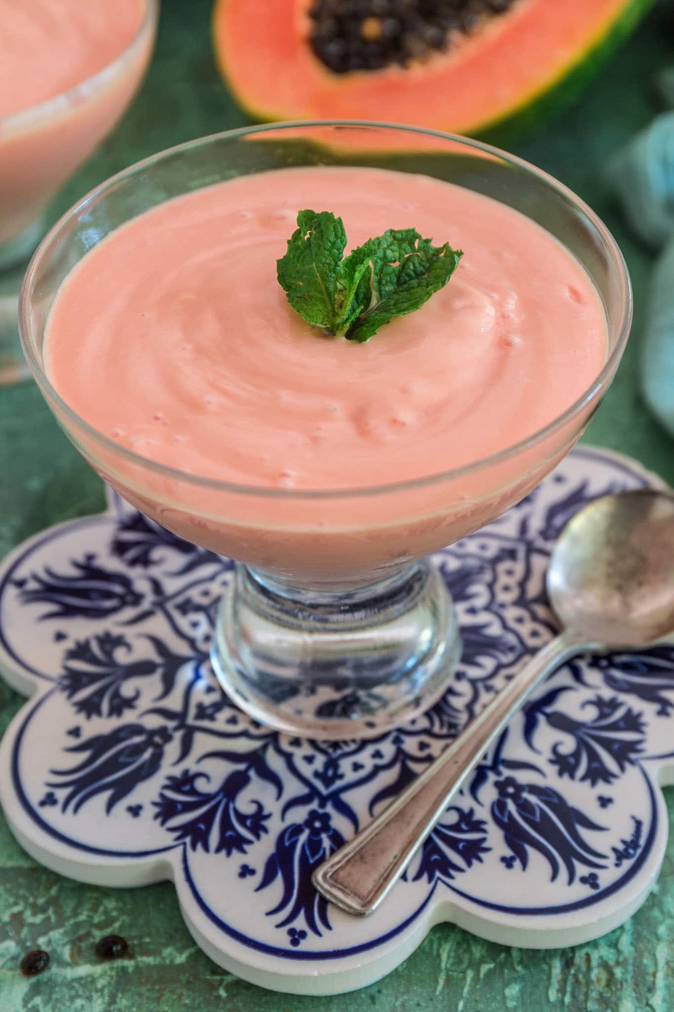 Brazilian Papaya Cream | www.oliviascuisine.com | Tropical, sweet and light, the classic Brazilian Papaya Cream is a dessert that captures the essence of the season. Ready in a flash and made in the blender, with only 4 ingredients! (Recipe and food photography by @oliviascuisine.)
